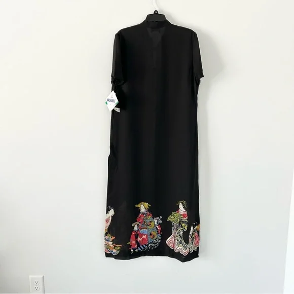 NWT Vintage 1990s-Y2K Danny & Nicole S/S Sheer Longline Blouse w/ Japanese Art - Picture 3 of 12